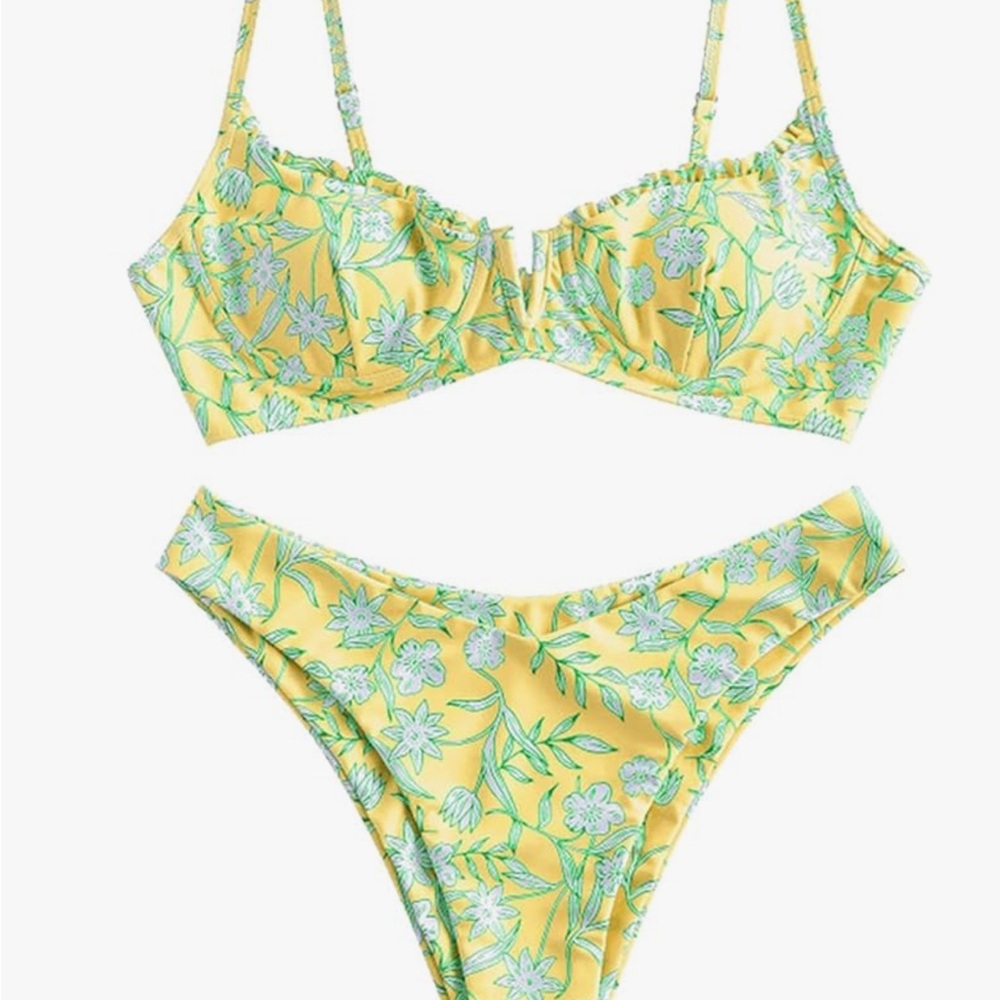 Zaful Floral Yellow Bikini Set